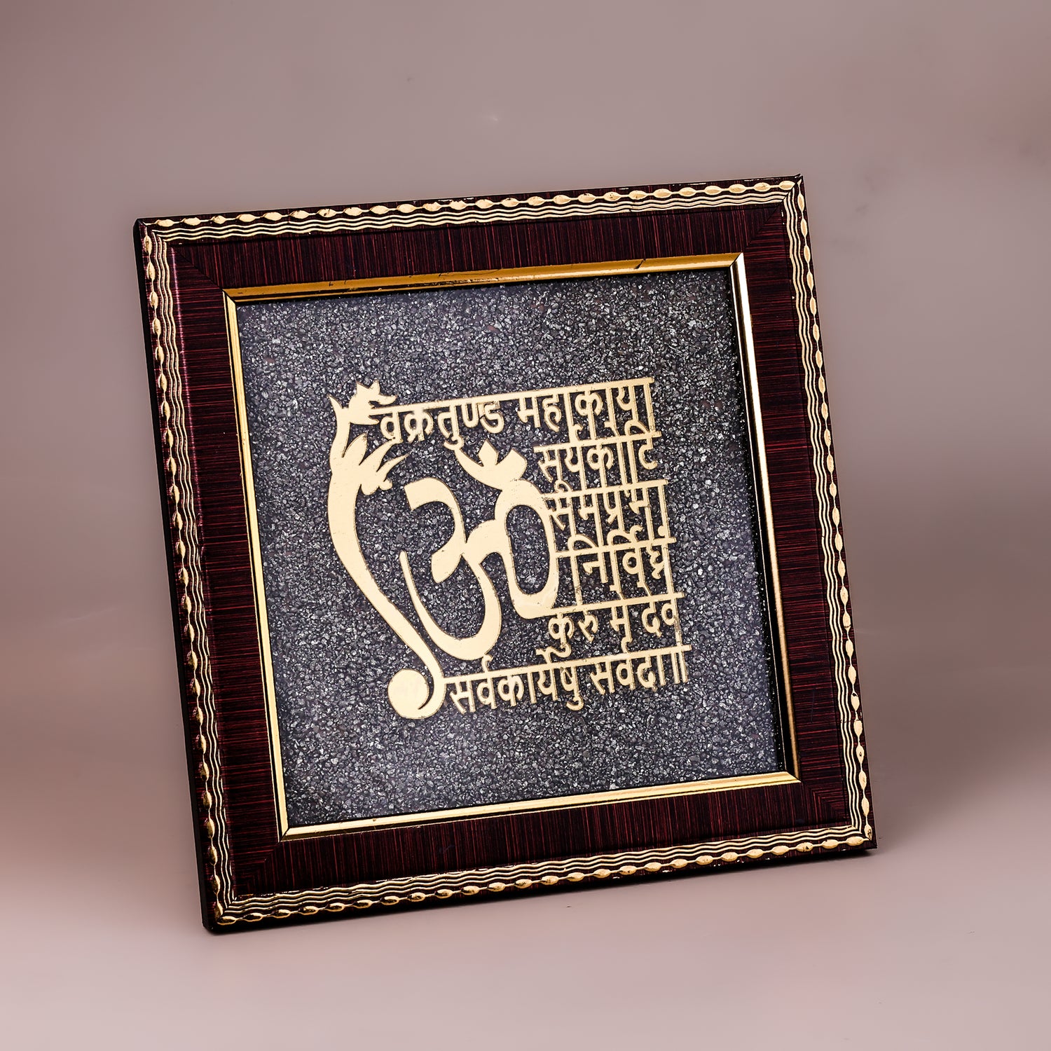 Ganesh Mantra Raw Pyrite Frame - Abhimantrit