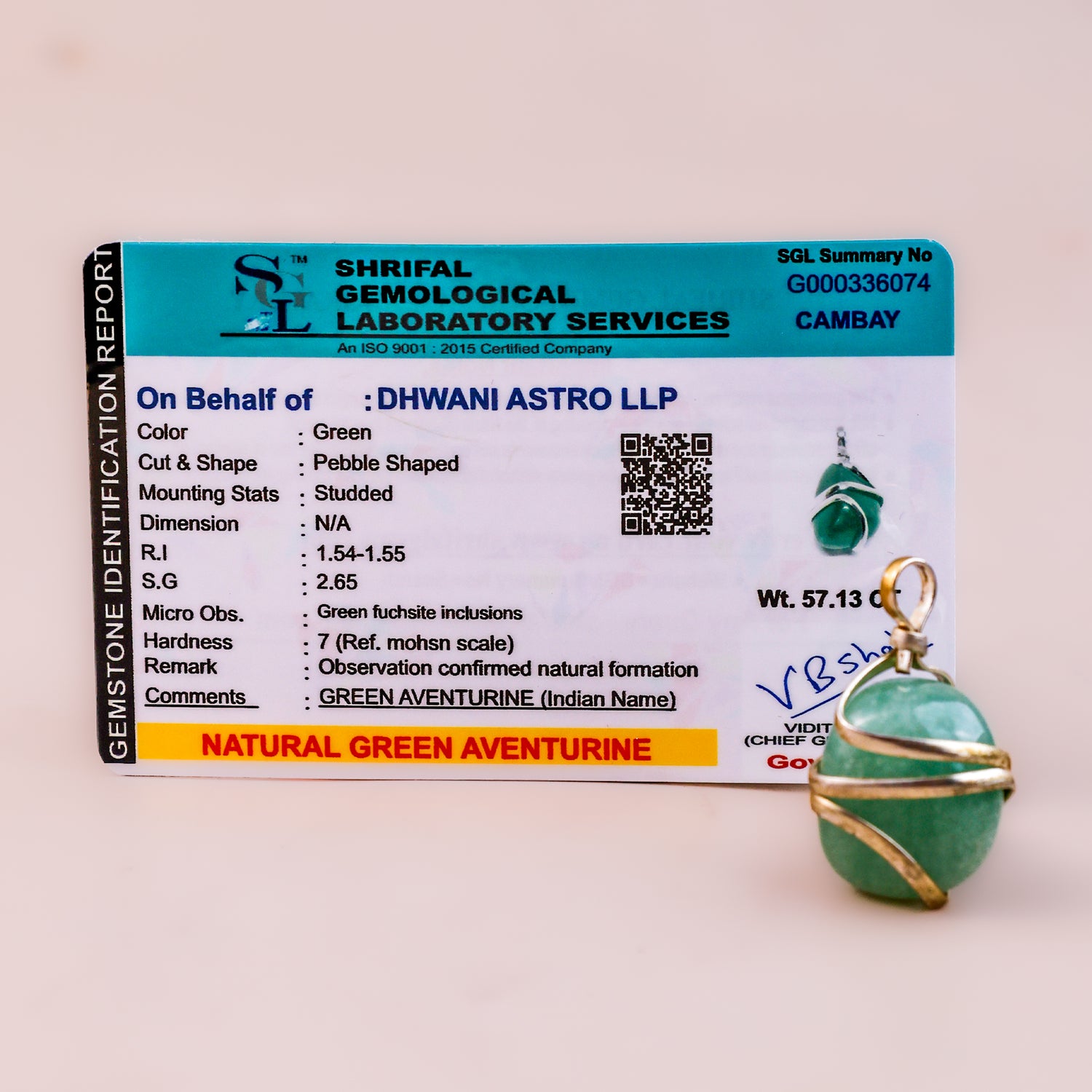 Green Aventurine Wrapping Pendant - Abhimantrit & Certified