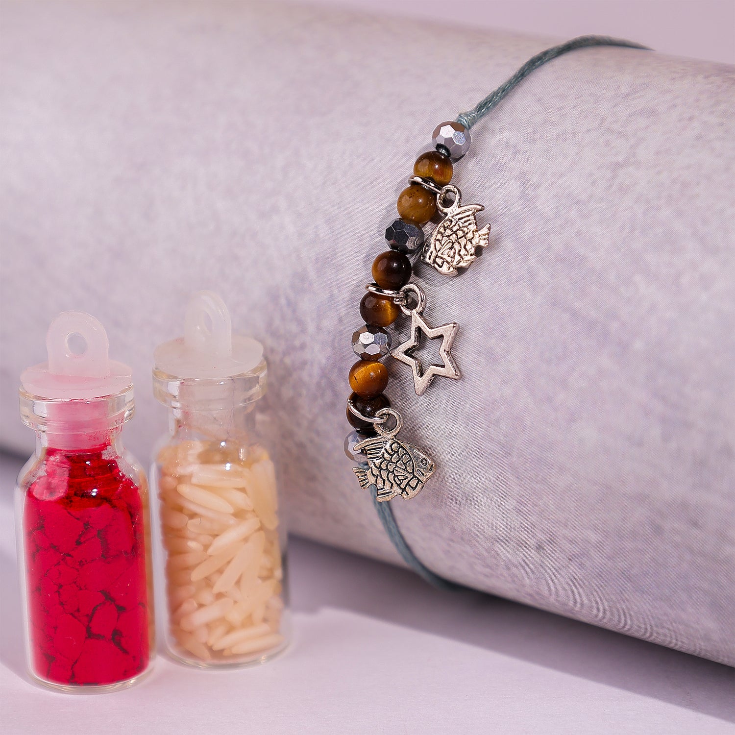 Tiger eye rakhi with charms - Abhimantrit