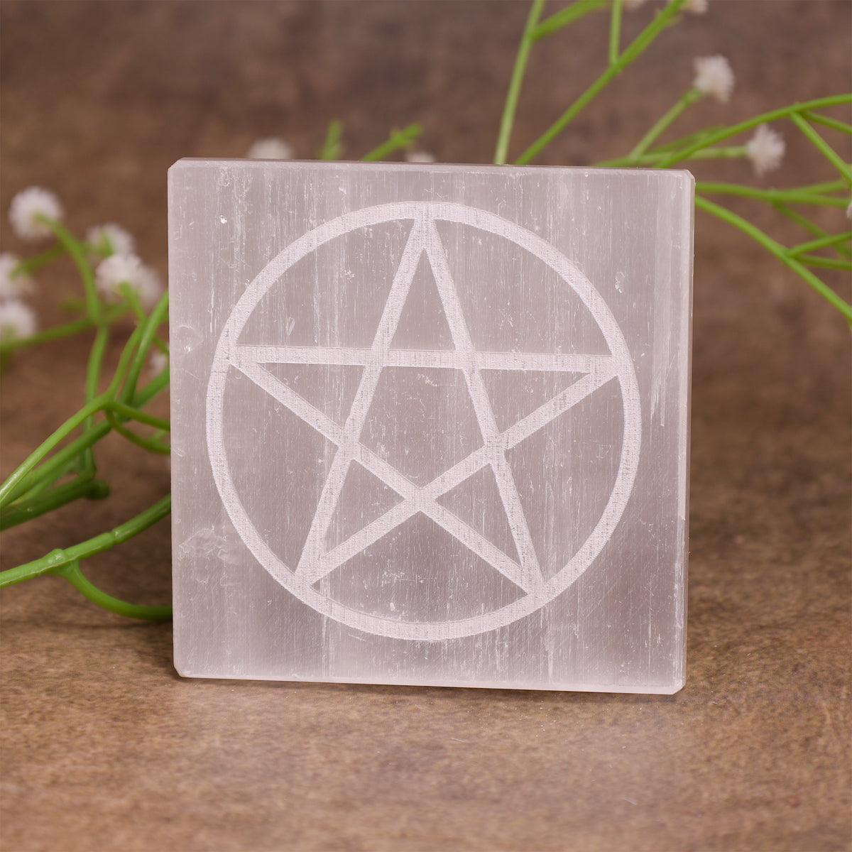 Pentacle Selenite Plate Square