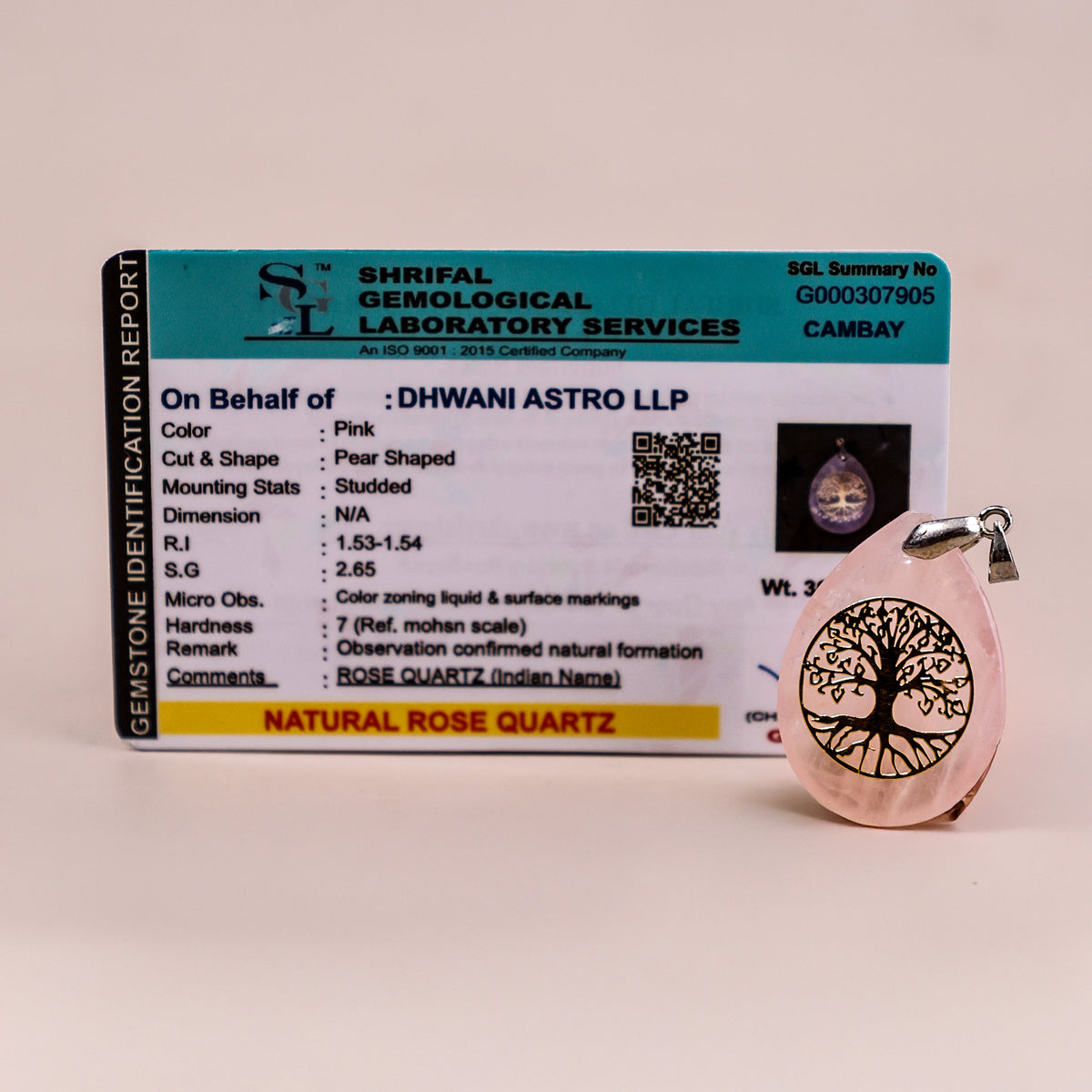 Rose Quartz Life of Tree Pendant