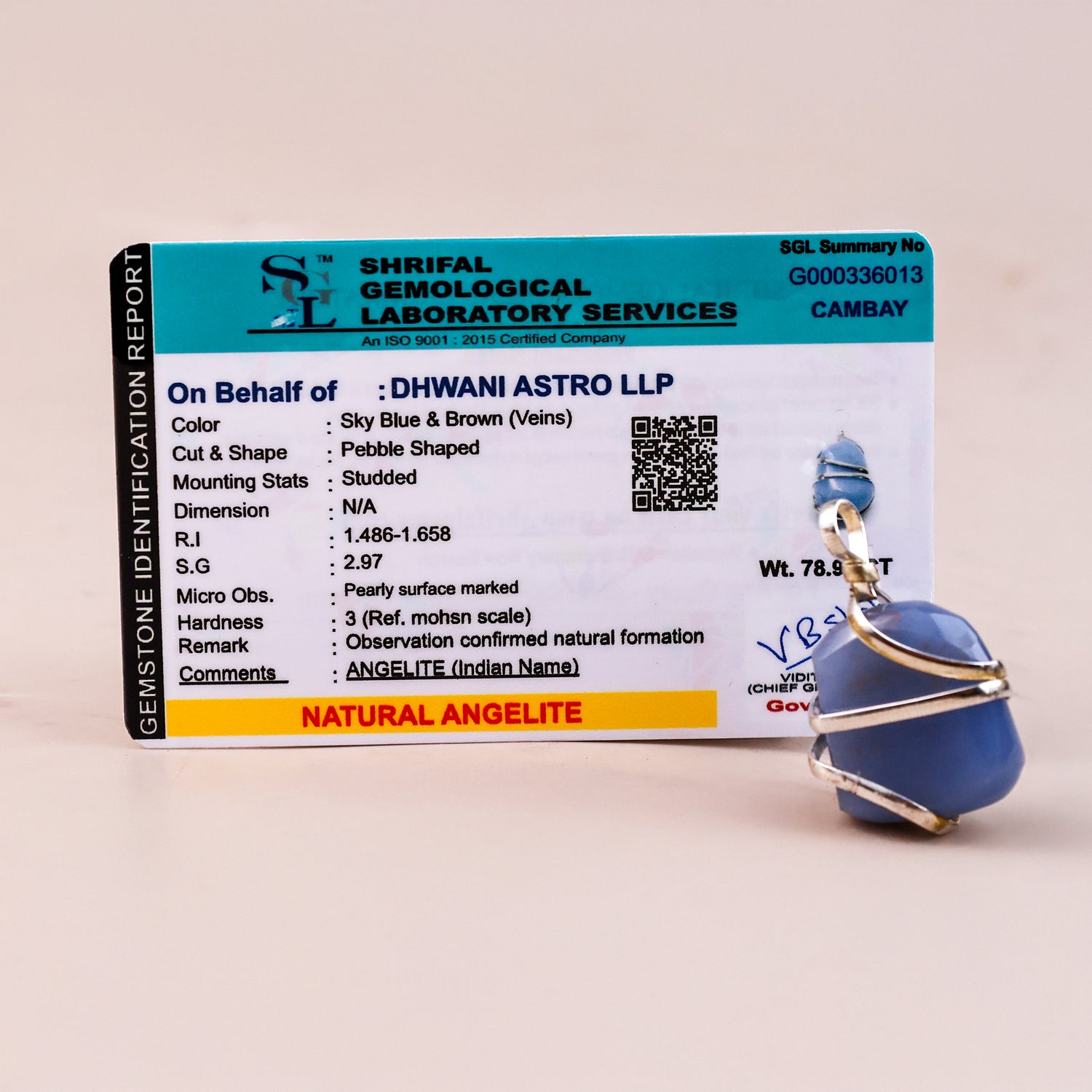Angelite Wrapping Pendant - Abhimantrit & Certified