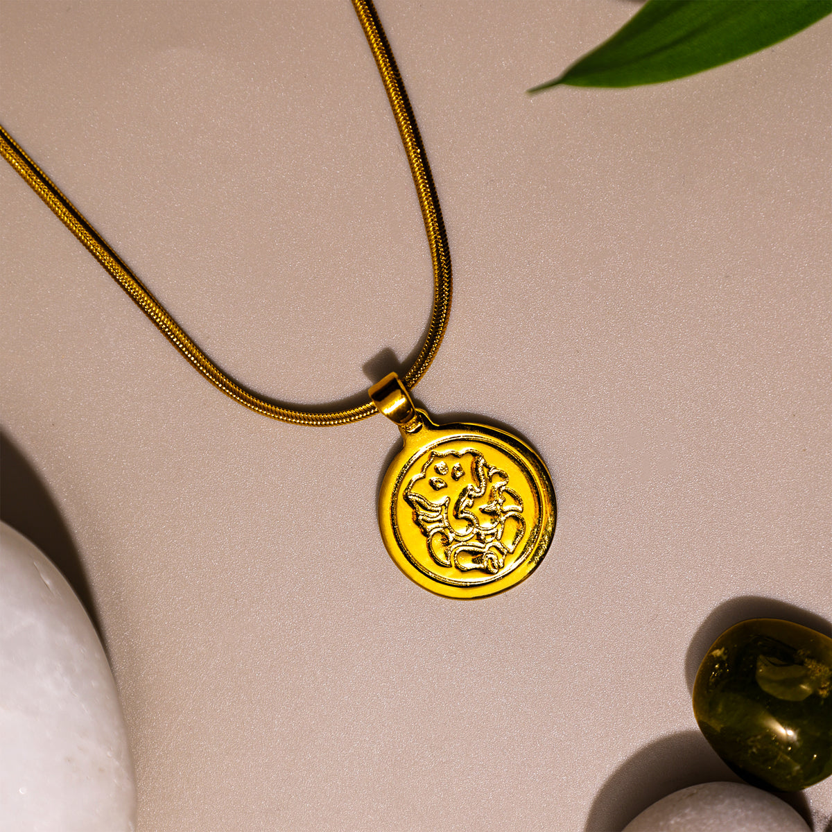 Gold Plated Ganesha Pendant : IGP Plating Pendant - Abhimantrit