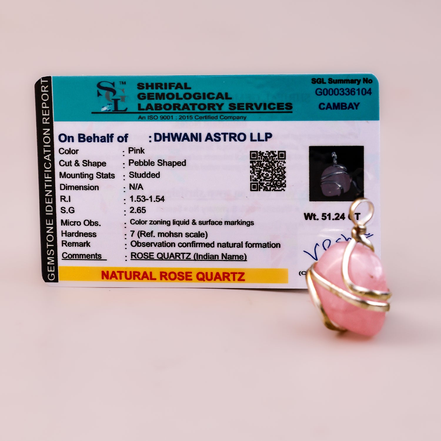 Rose Quartz Wrapping Pendant - Abhimantrit & Certified