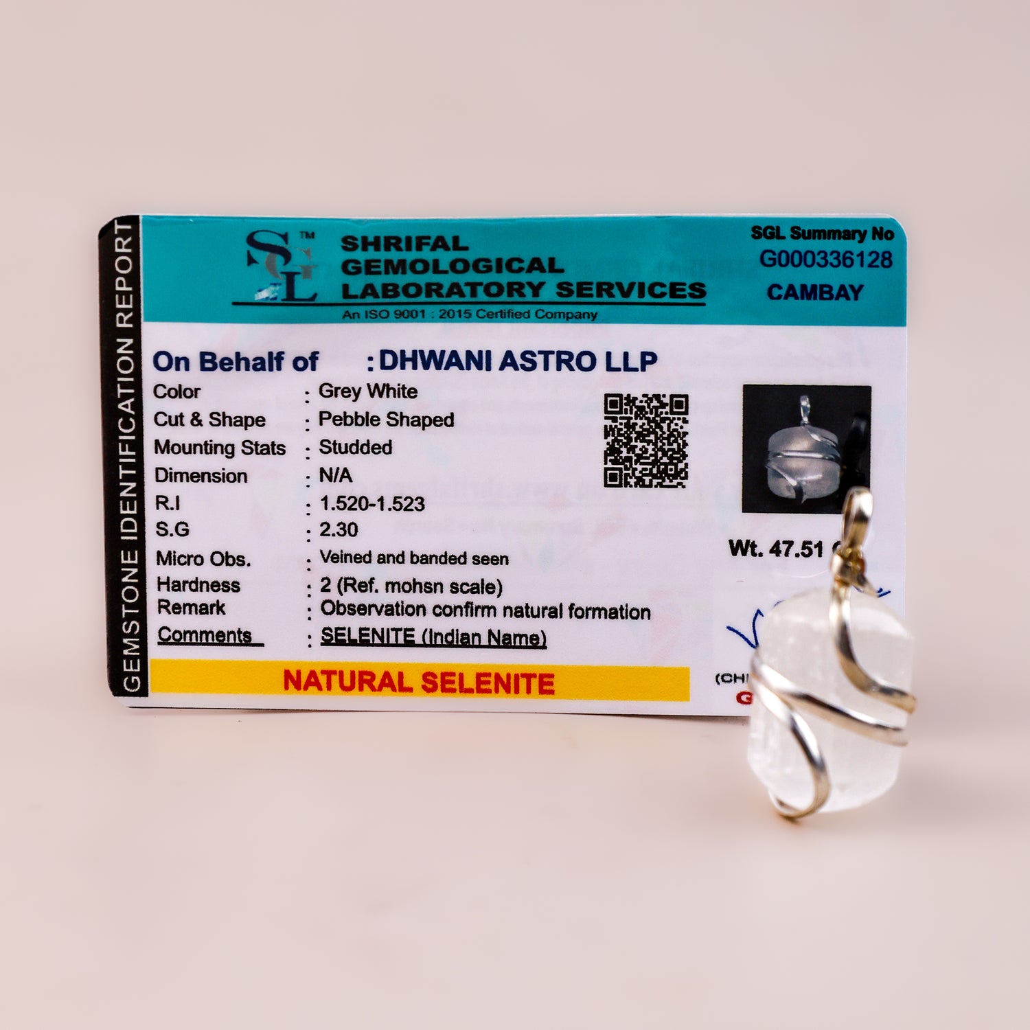 Selenite Wrapping Pendant - Abhimantrit & Certified