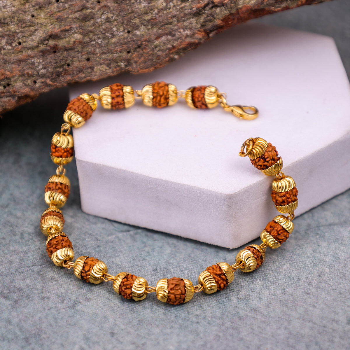 Gold Plated Rudraksha Cap Bracelet