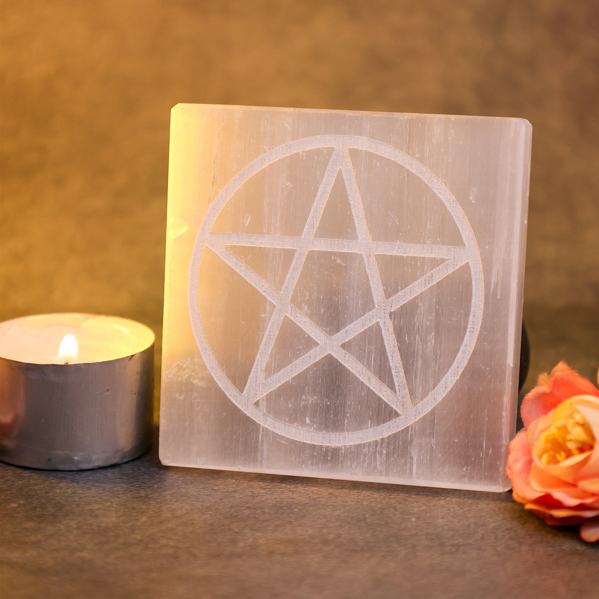 Pentacle Selenite Plate Square