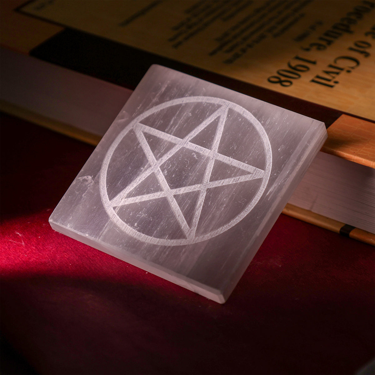 Pentacle Selenite Plate Square