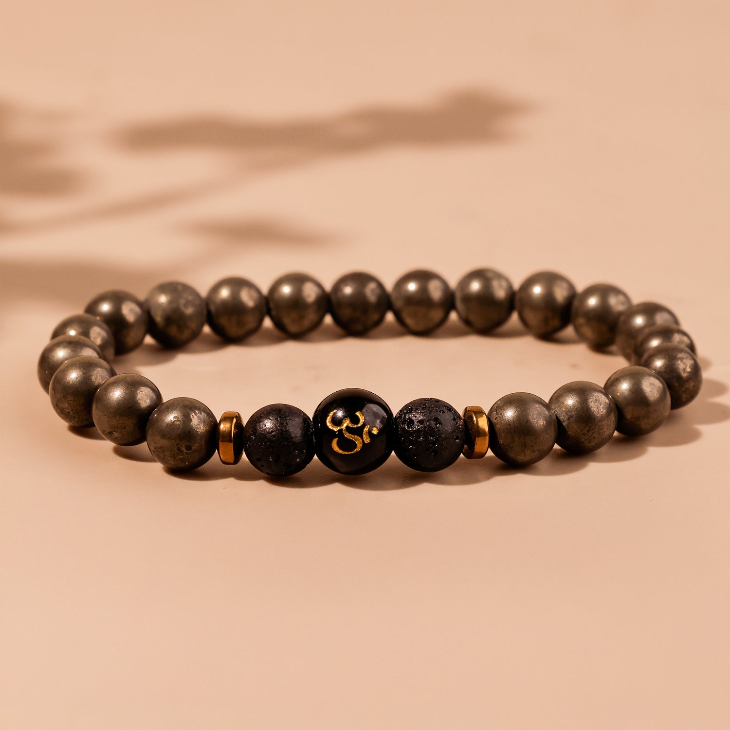Raw Pyrite With OM Beads - Abhimantrit & Certified