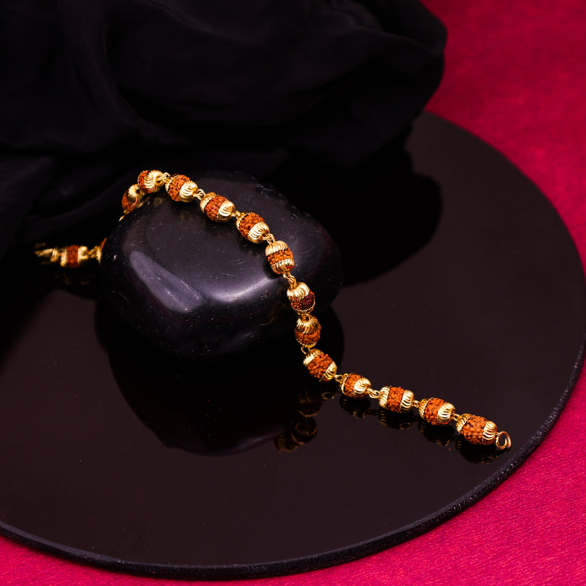Gold Plated Rudraksha Cap Bracelet