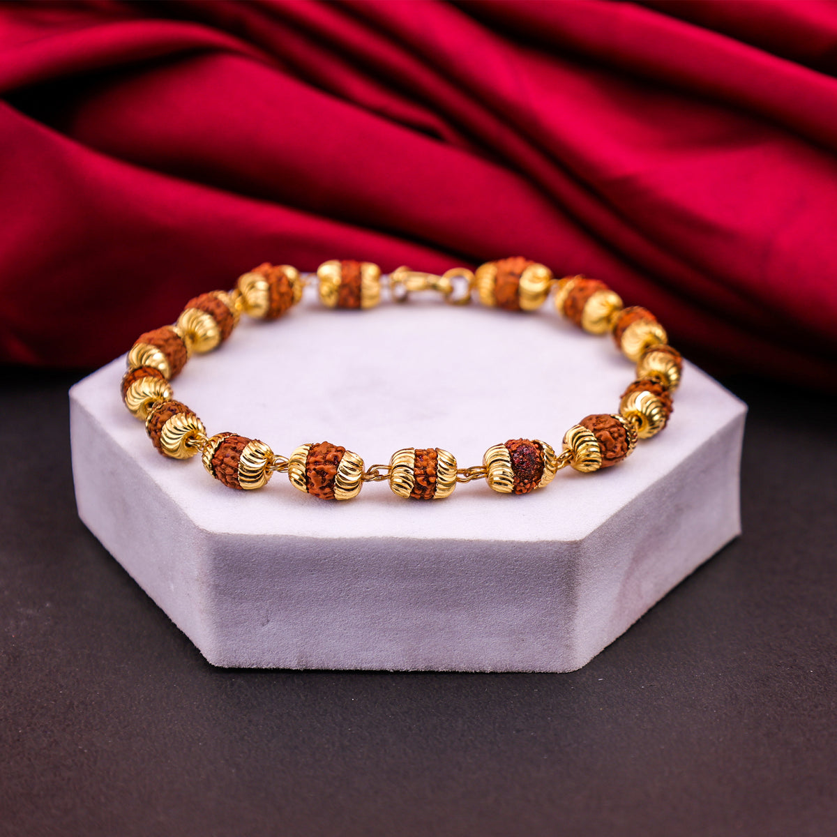 Gold Plated Rudraksha Cap Bracelet