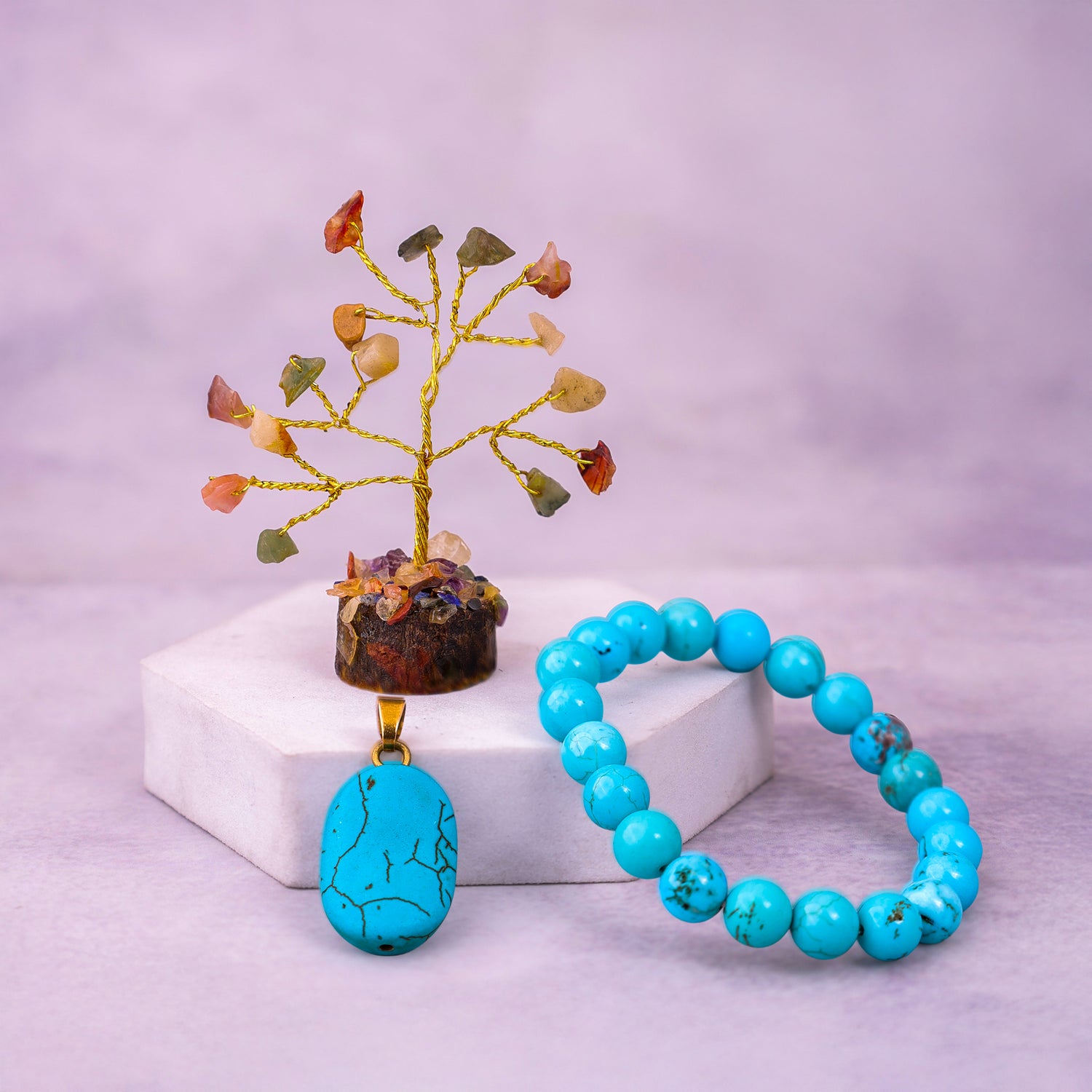 Turquoise Bracelet & Pendant With Tree (Combo)