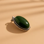 Green Jade Oval Stone Pendant - Abhimantrit & Certifiefd