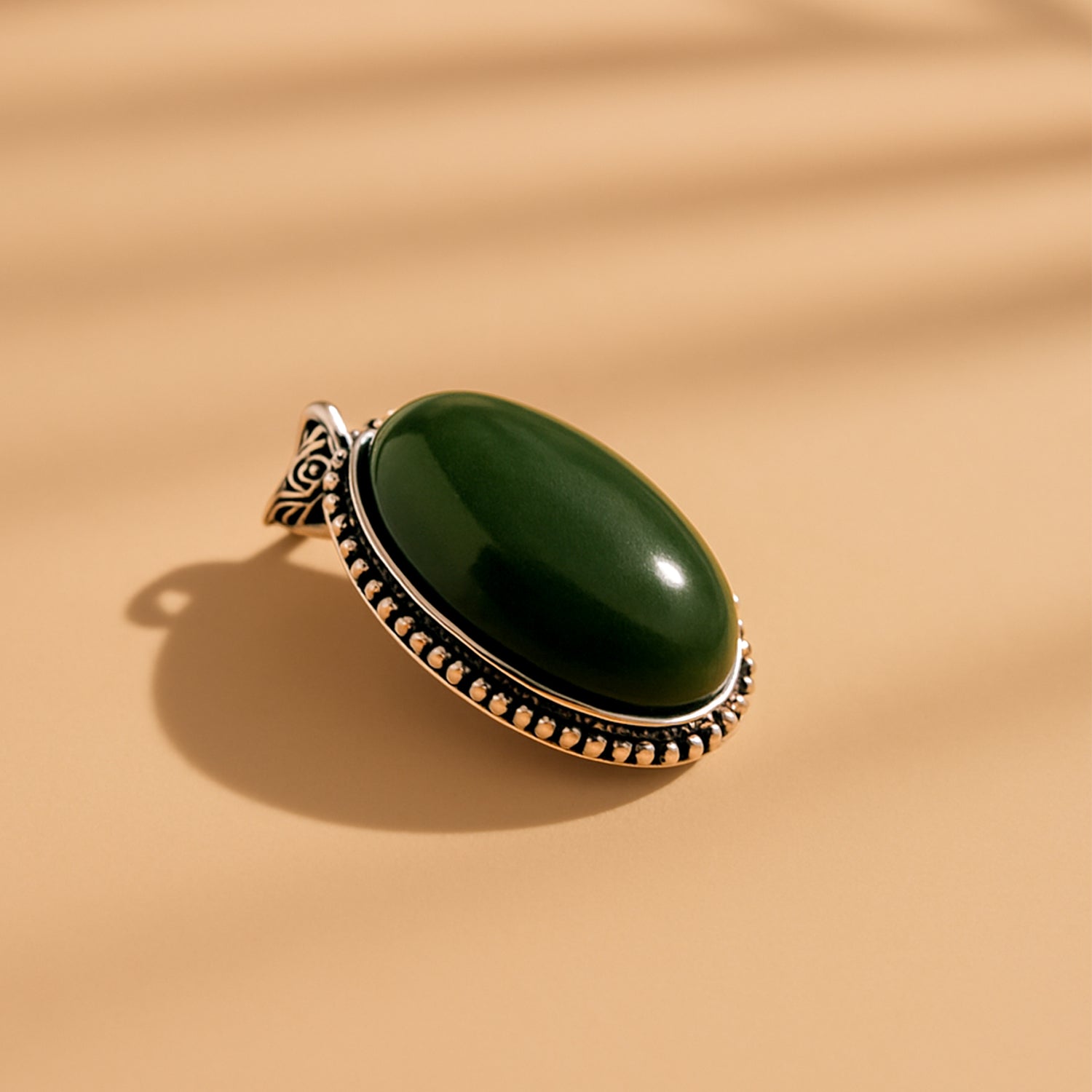 Green Jade Oval Stone Pendant - Abhimantrit & Certifiefd