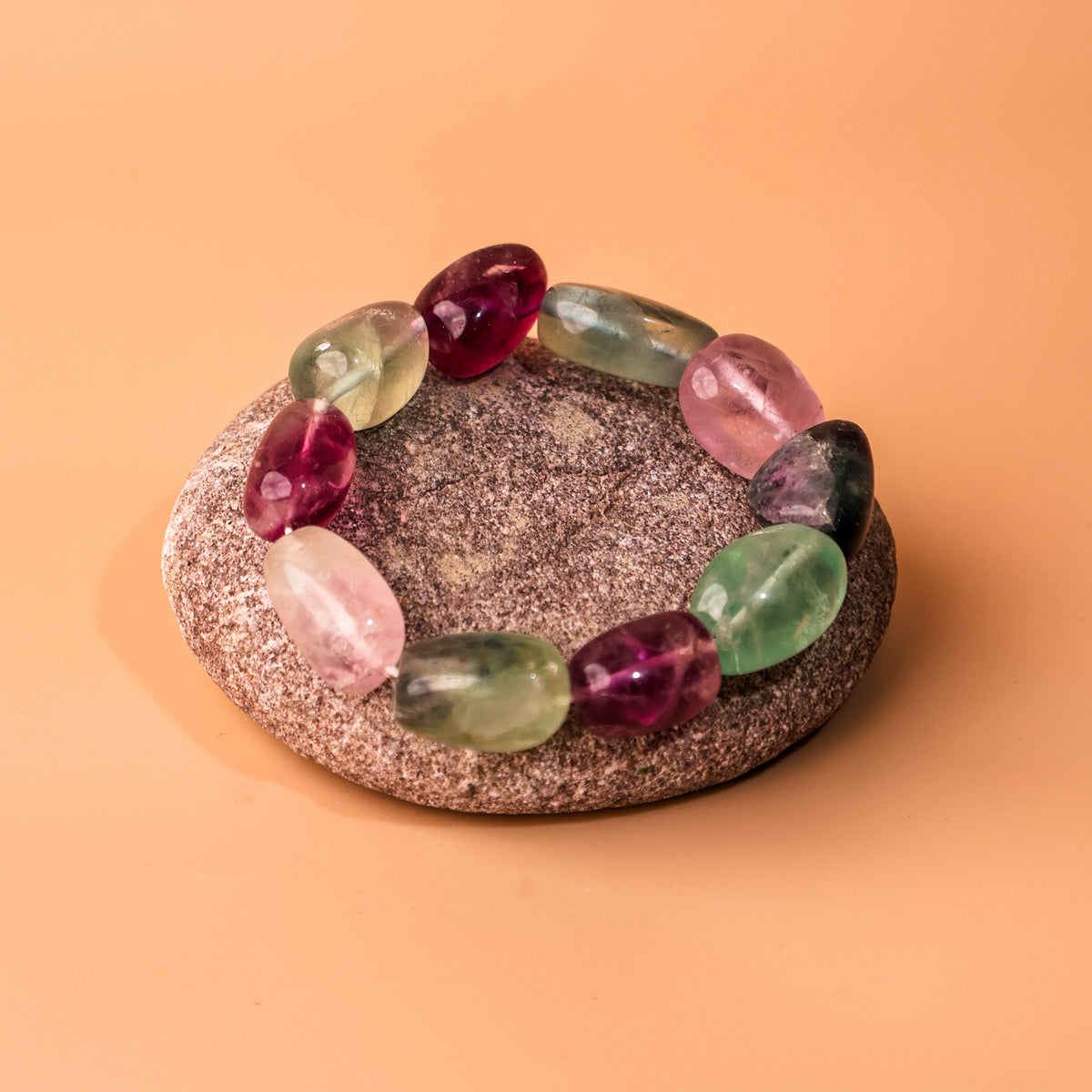 Multi Flourite Tumble Bracelet - Abhimantrit & Certified