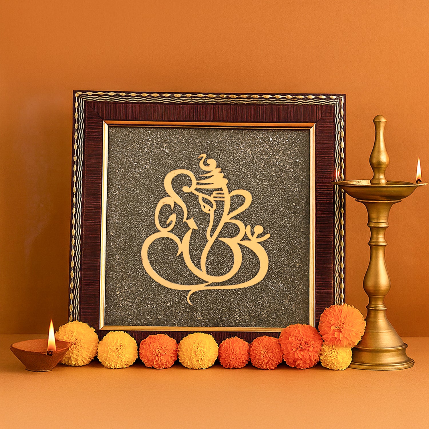Ganesh Ji Raw Pyrite Frame - Abhimantrit