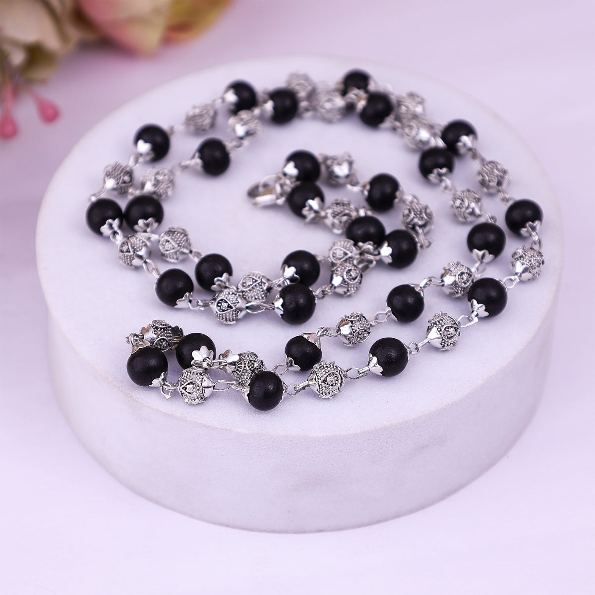 Karungali Beads Malai Silver