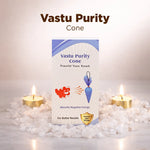 Vastu Purity Cone packaging with candles and stones on a light background