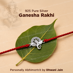 925 Sterling Silver Ganesha Rakhi | Pure Silver Lord Ganesha Rakhi | Handmade Spiritual Raksha Bandhan Thread | Adjustable Sacred Rakhi for Brother