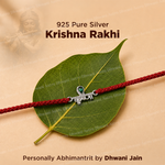 925 Sterling Silver Krishna Rakhi | Pure Silver Raksha Bandhan Rakhi | Lord Krishna Rakhi | Spiritual Rakhi for Brother | Handmade Sacred Thread