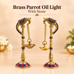 Brass Parrot Oil Light Set with Stone Work - Abhimantrit