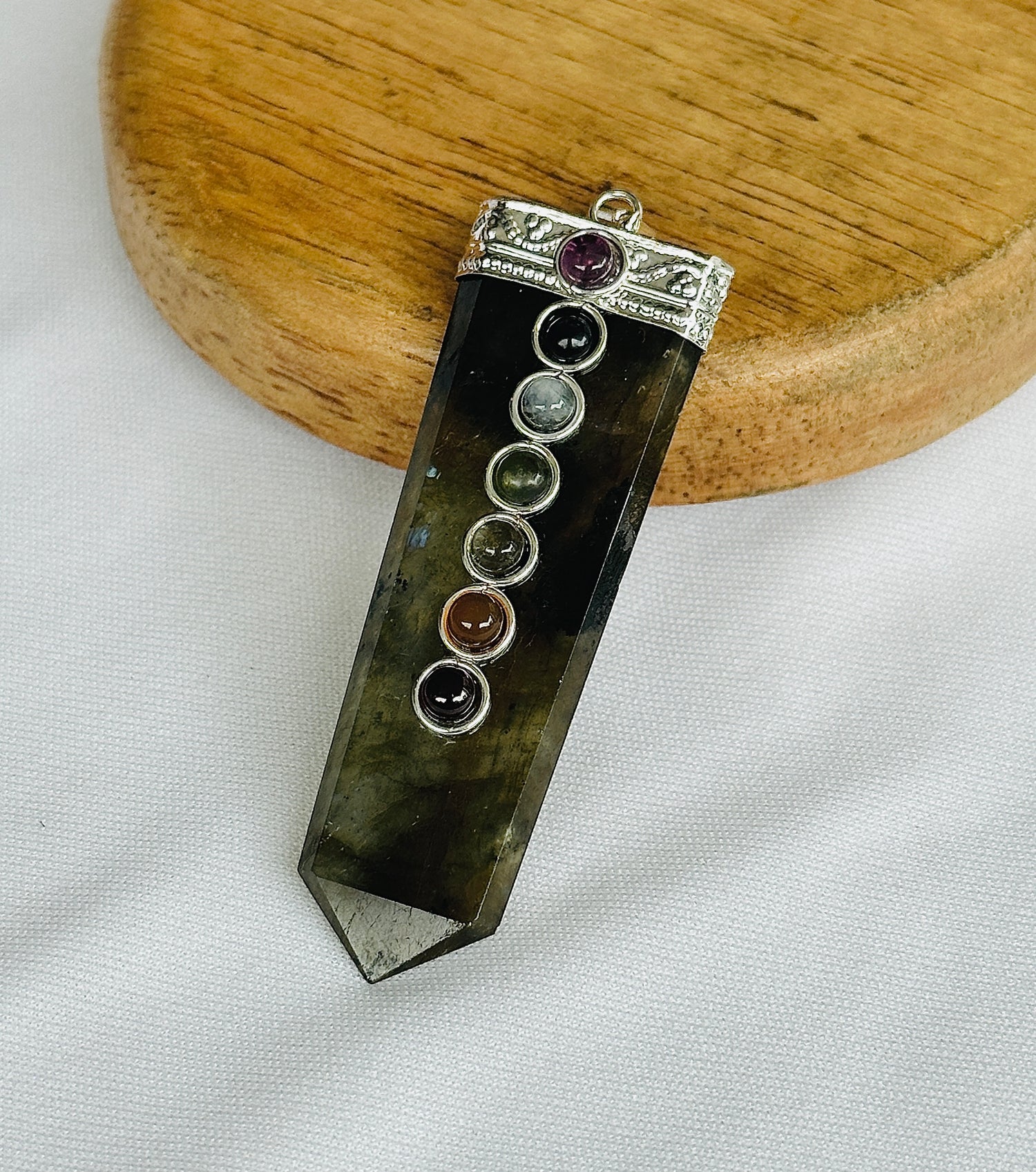 Awaken Your Inner Power & Open Your Third Eye Chakra: Labradorite Seven Chakra Pendant - Abhimantrit & Certified