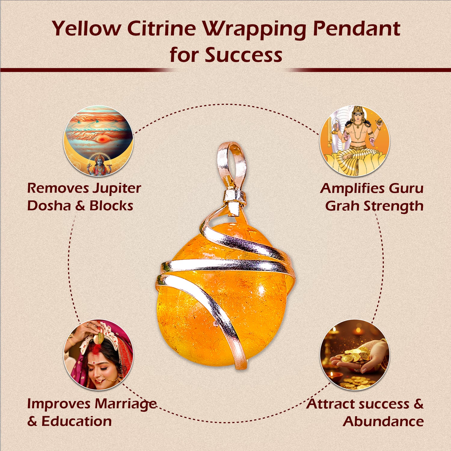 Yellow Citrine Wrapping Pendant for Success - Abhimantrit & Certified
