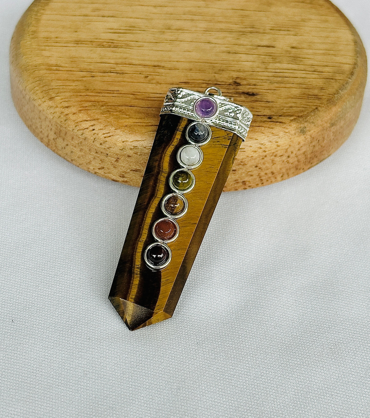 Boosts Your Confidence Level & Exalts the Planet Ketu: Tiger Eye Seven Chakra Pendant - Abhimantrit & Certified