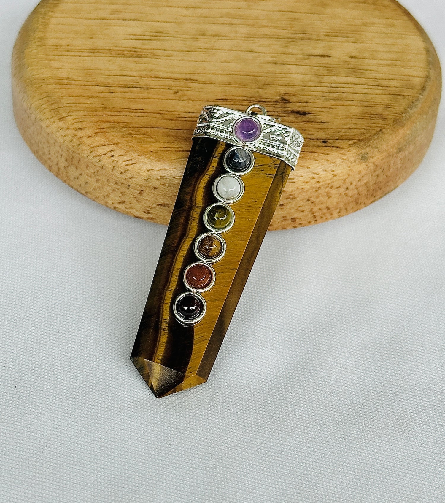 Boosts Your Confidence Level & Exalts the Planet Ketu: Tiger Eye Seven Chakra Pendant - Abhimantrit & Certified