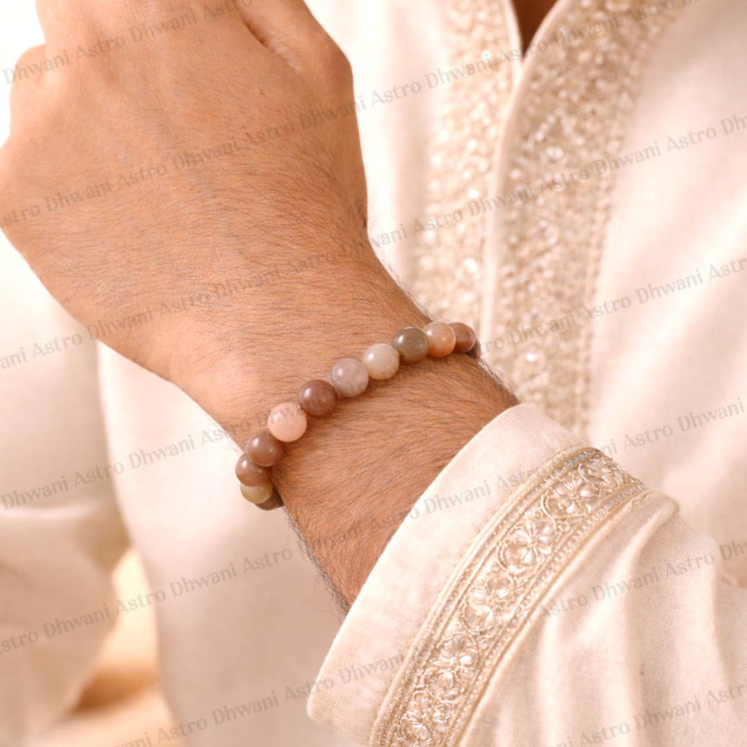 Peach Moonstone Bracelet (Abhimantrit) for Emotional Balance