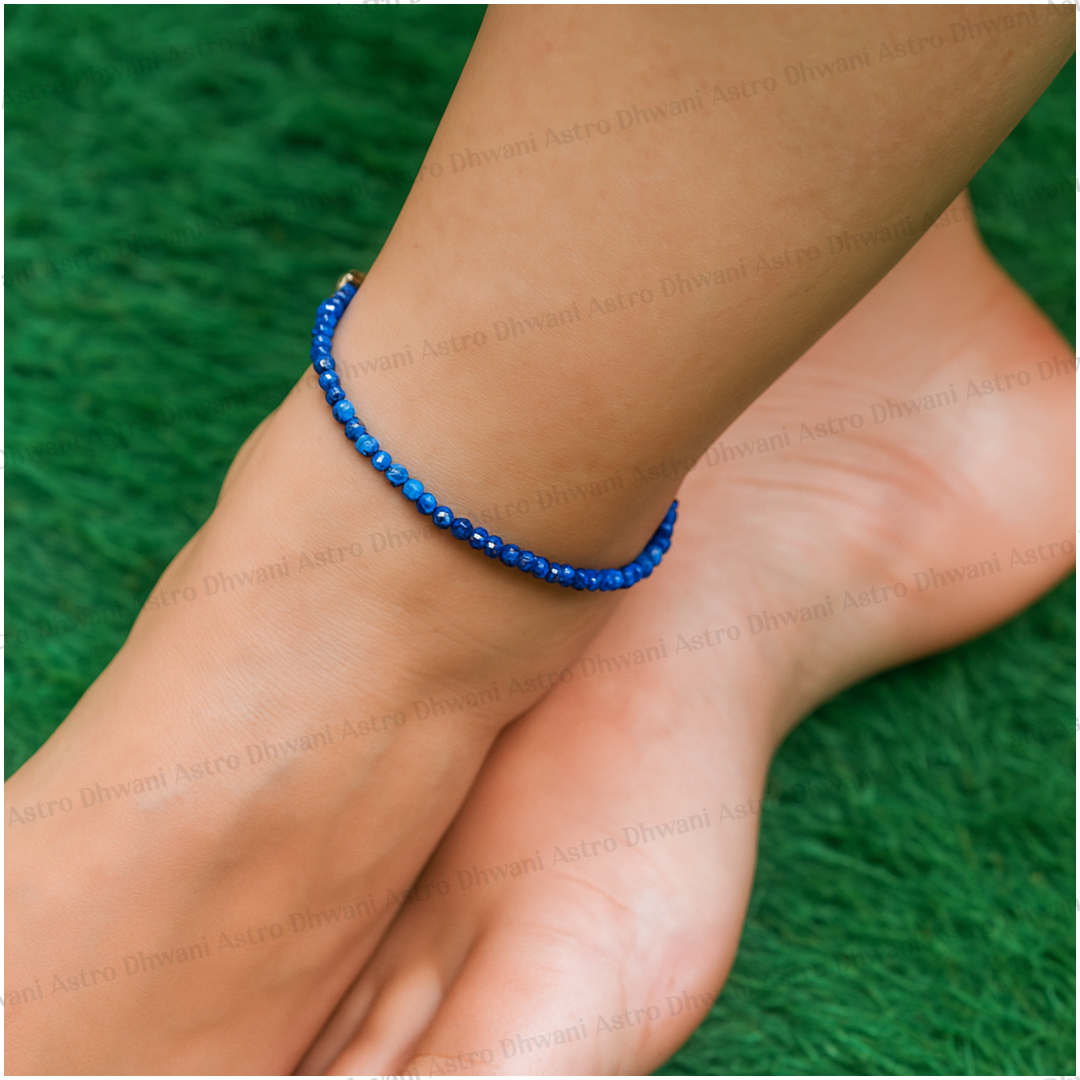 Natural Lapis Lazuli Diamond Cut Anklet for Wisdom, Confidence & Positive Energy