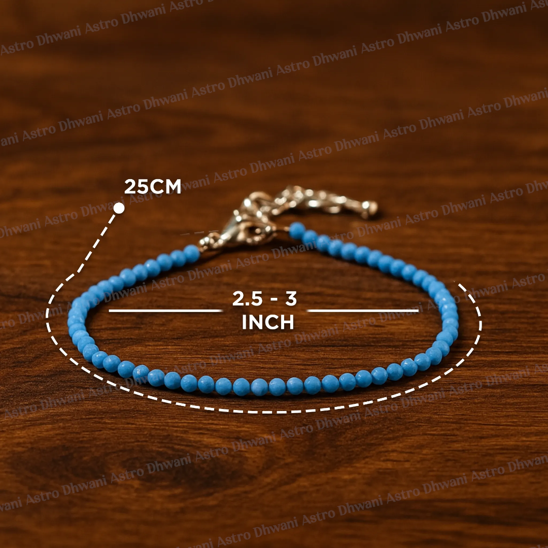 Natural Turquoise Diamond Cut Anklet for Protection, Good Fortune & Positive Energy