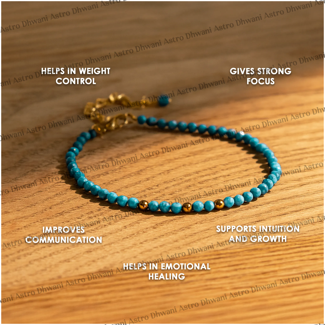 Natural Turquoise Diamond Cut Anklet for Protection, Good Fortune & Positive Energy