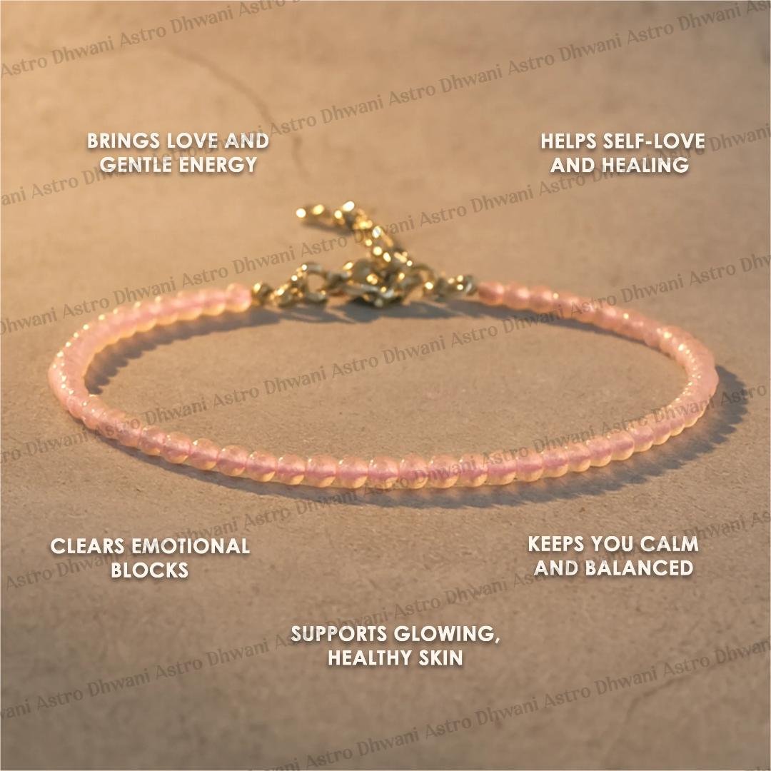 Natural Rose Quartz Diamond Cut Anklet for Love, Harmony & Emotional Balance
