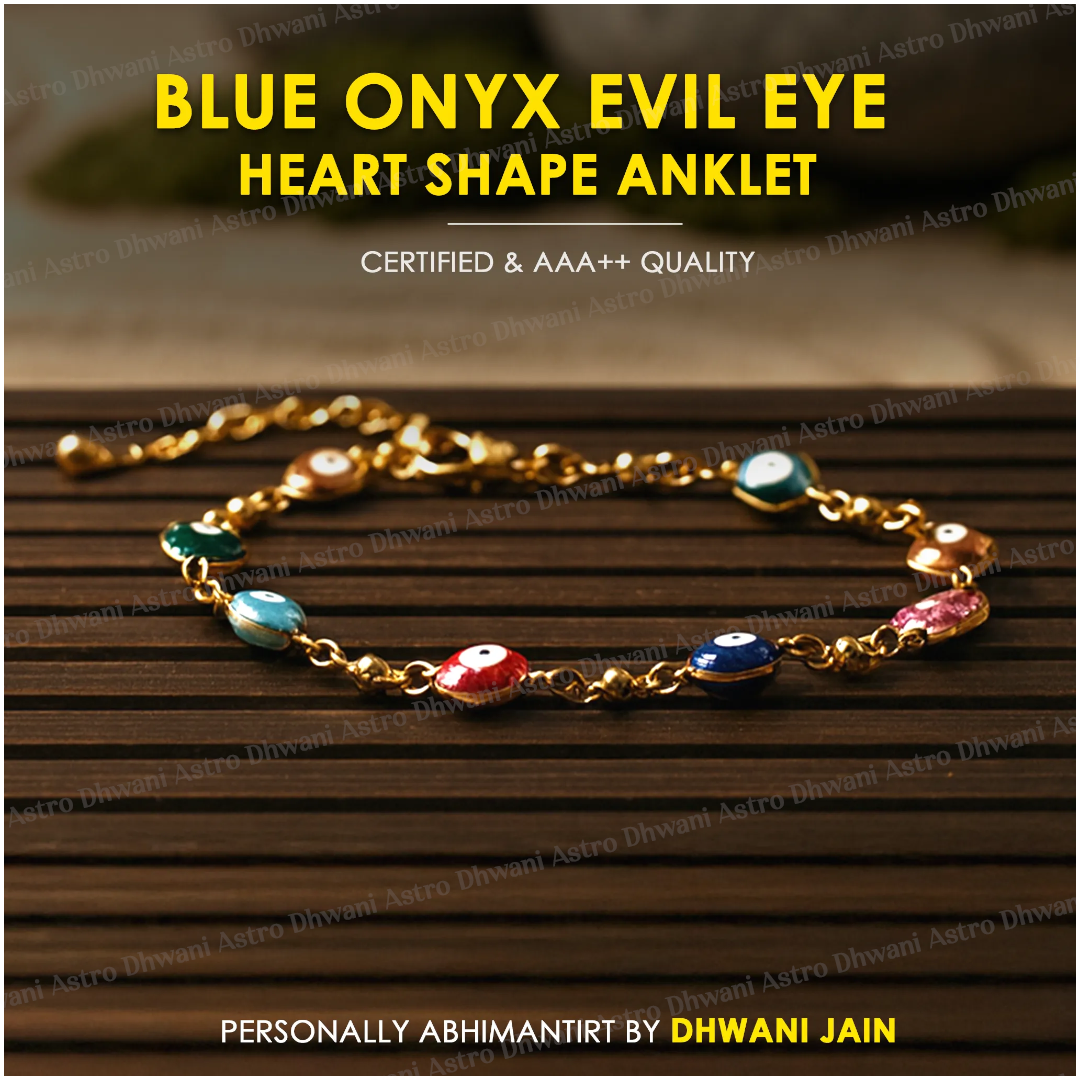 Heart Shape Blue Onyx Evil Eye Anklet for Protection & Style