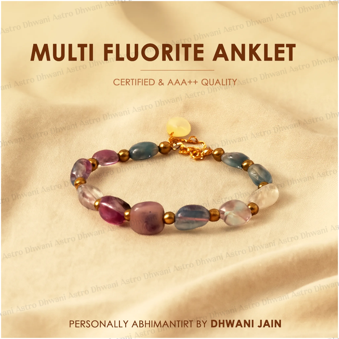 Natural Multi Fluorite Anklet for Focus, Clarity & Emotional Balance