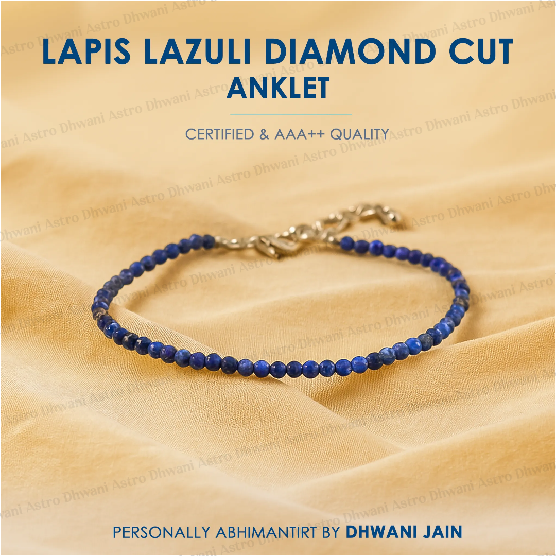 Natural Lapis Lazuli Diamond Cut Anklet for Wisdom, Confidence & Positive Energy