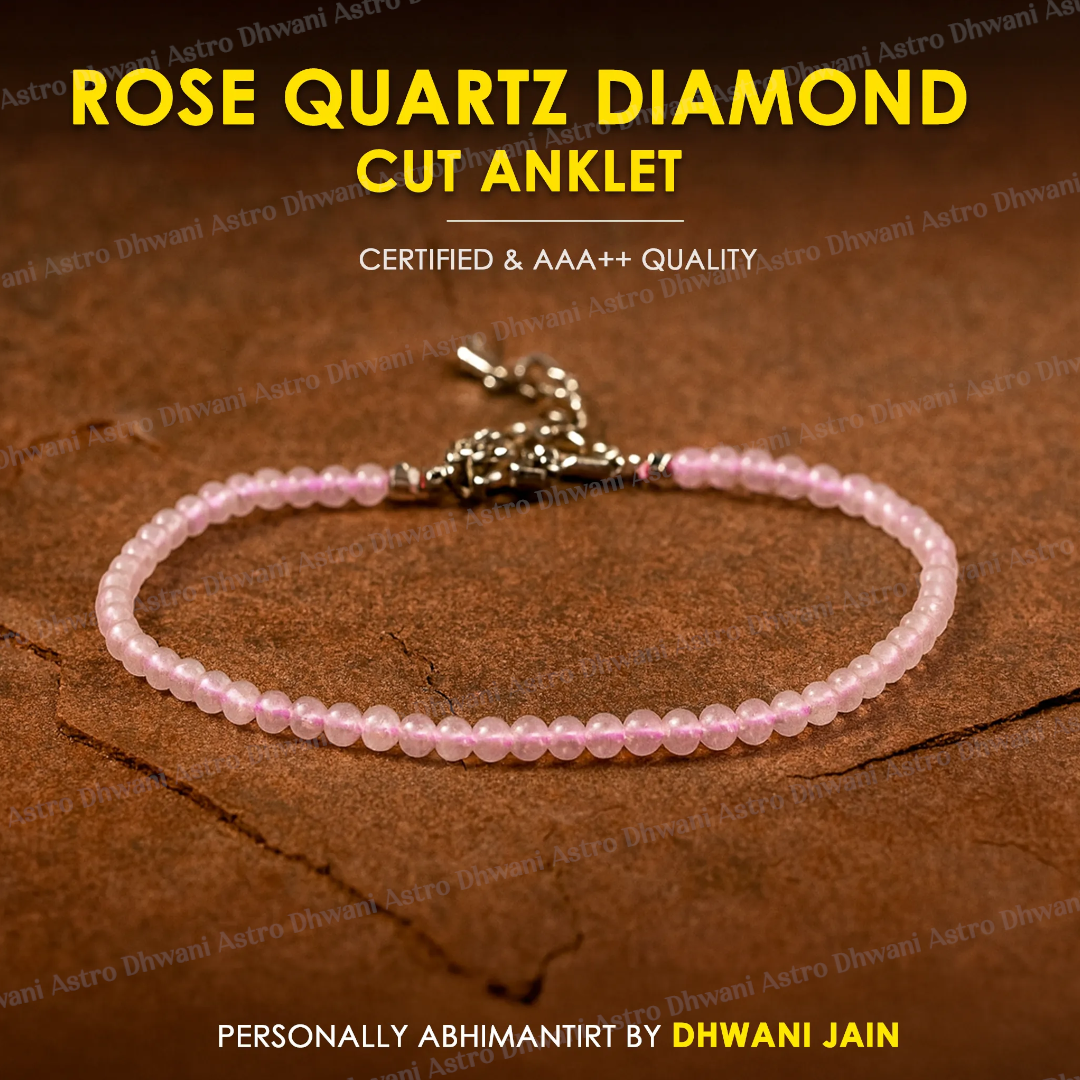 Natural Rose Quartz Diamond Cut Anklet for Love, Harmony & Emotional Balance