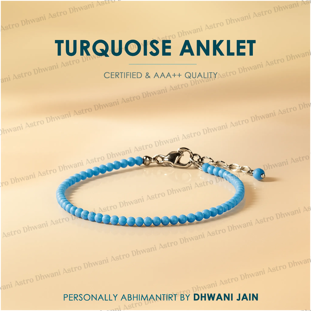 Natural Turquoise Diamond Cut Anklet for Protection, Good Fortune & Positive Energy