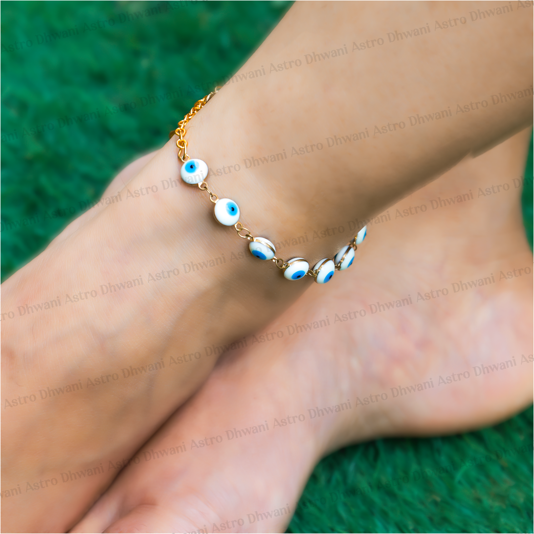 Blue Onyx Evil Eye Round Shape Anklets for Protection & Style