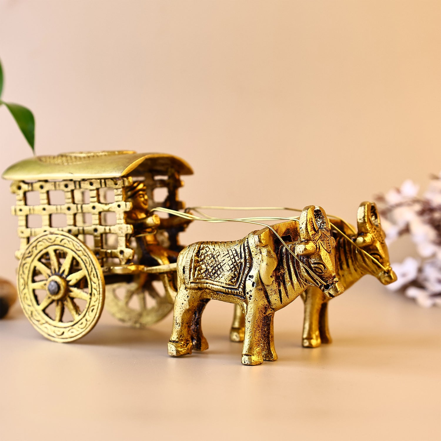 Brass Bullock Cart With Double Bull - Abhimantrit