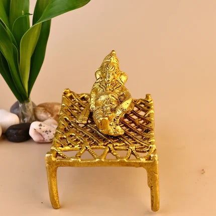 Brass Ganesha on Charpai - Abhimantrit