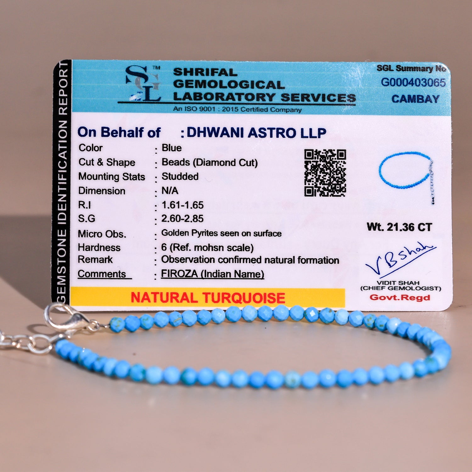 Turquoise Diamond Cut Anklet - Abhimantrit & Certified