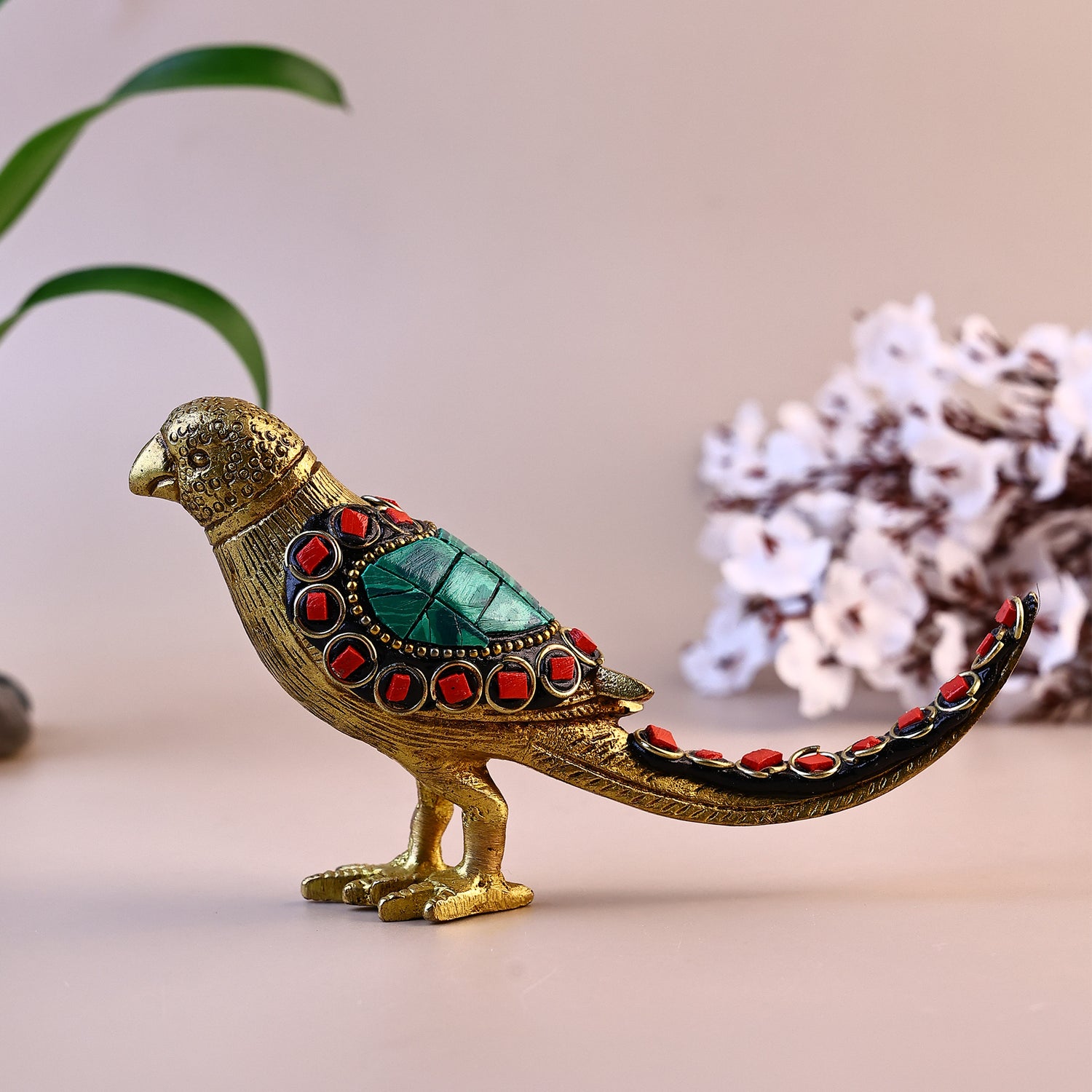 Brass Parrot Multi Colour with Stone Work - Abhimantrit