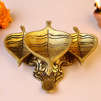Brass Leaf Shaped 3 Layered Deepam - Abhimantrit