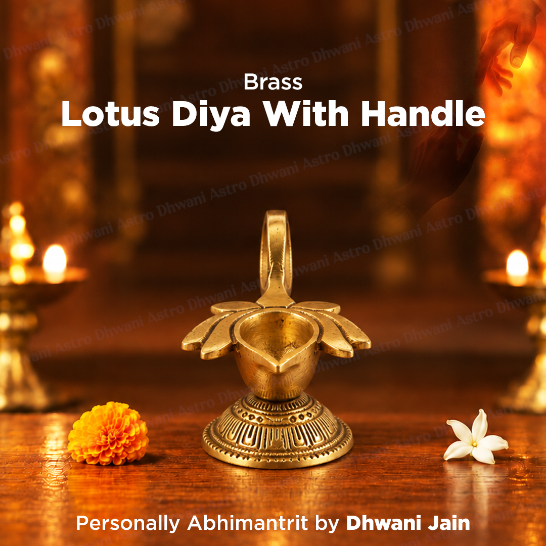Brass Lotus Diya With Handle for Pooja & Spiritual