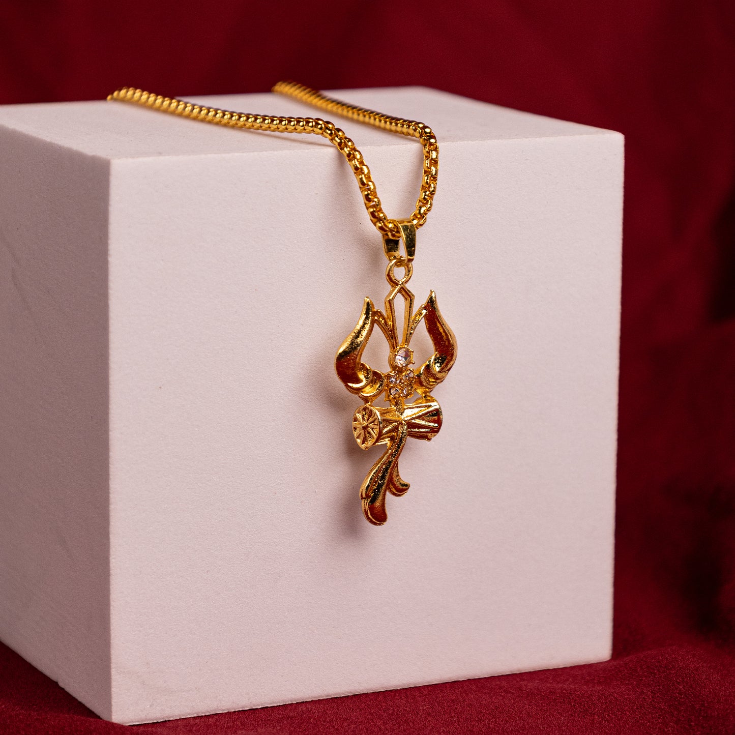 Gold Trishul with Damru Blessing & Protection Pendant - Abhimantrit