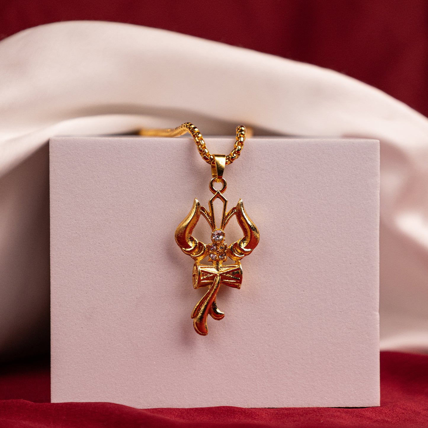 Gold Trishul with Damru Blessing & Protection Pendant - Abhimantrit