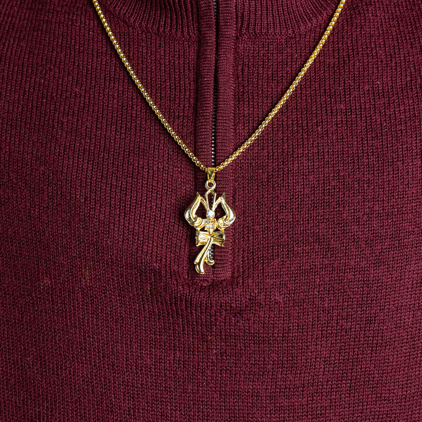 Gold Trishul with Damru Blessing & Protection Pendant - Abhimantrit