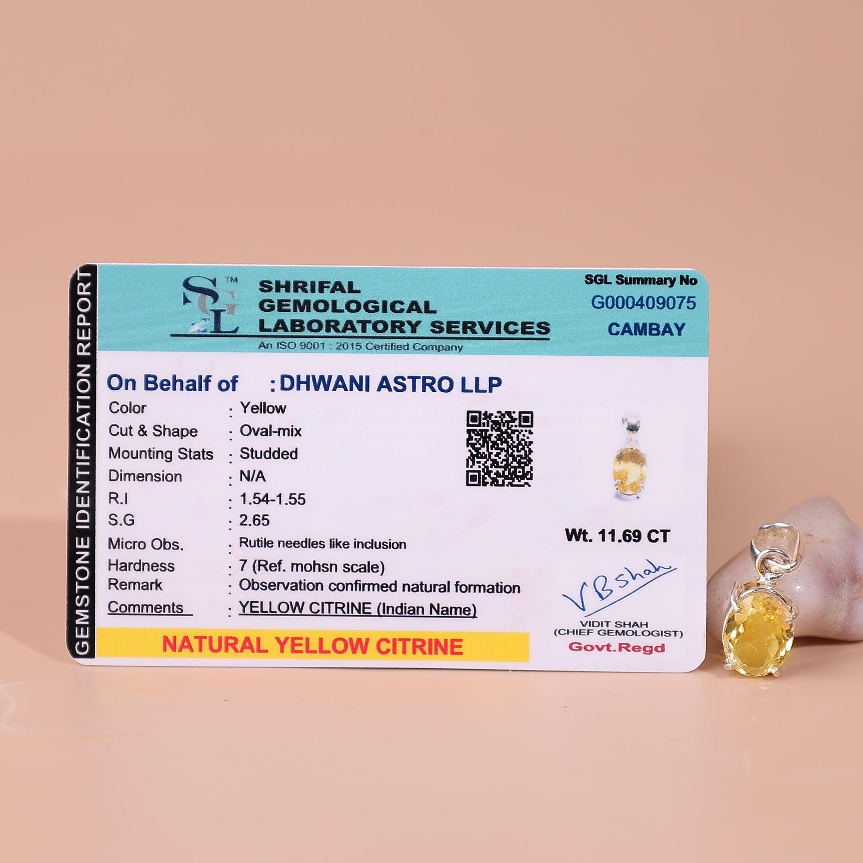 High Financial Status, Success in Job & Profession: Yellow Citrine Pendant - Abhimantrit & Certified